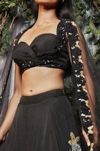 Buy Black Organza Hand Embroidered Cutdana Sweetheart Neck Lehenga Set