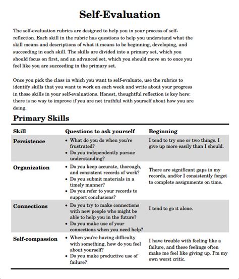 Free 7 Sample Self Evaluation Templates In Pdf