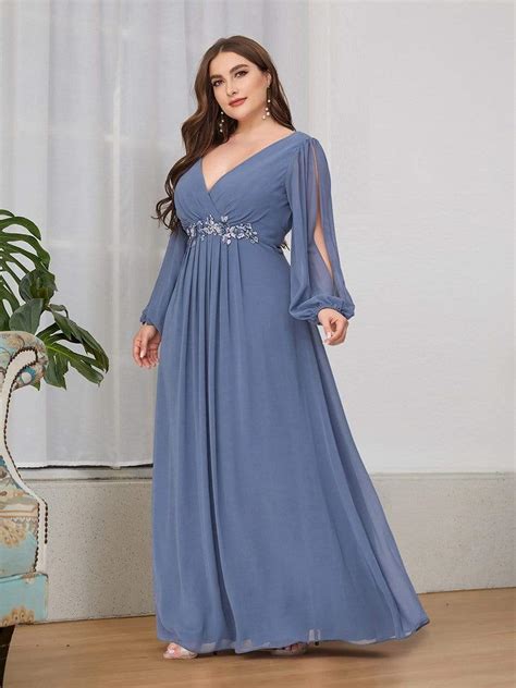 Evening Dress Appliqued Plus Size Chiffon Maxi With Long Lantern