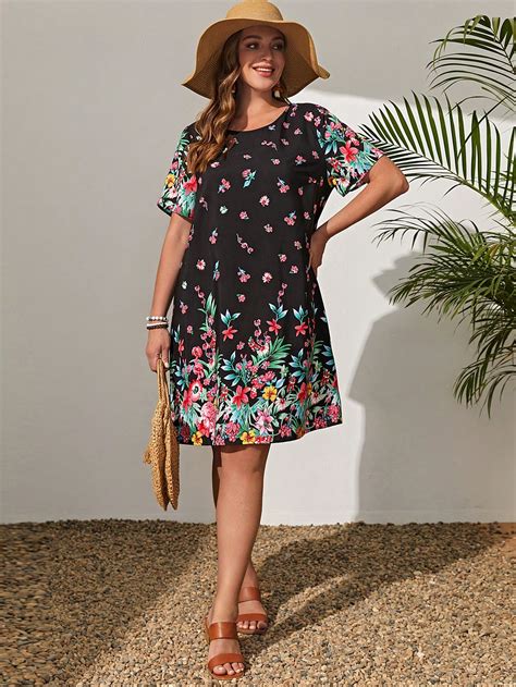 Emery Rose Plus Floral Print Tunic Dress Shein Usa