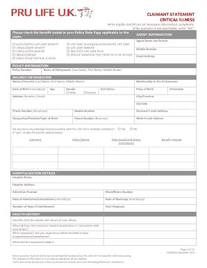 Fillable Online Claimant Statement Critical Illness Fax Email Print