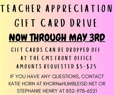 Teacher Appreciation T Card Drive Creekwood Middle School