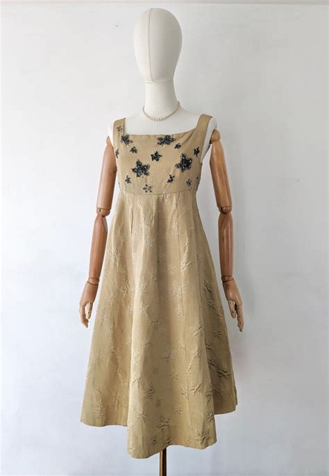 1950s Vintage Gold Dress And Matching Bolero With Seq… Gem