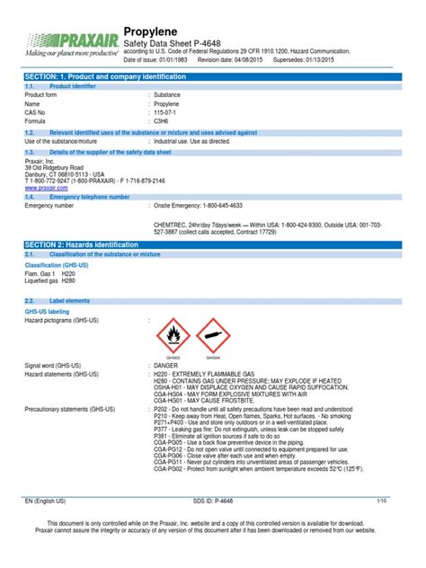 Propylene C3h6 Safety Data Sheet Sds P4648 Firefighting Explosive Material