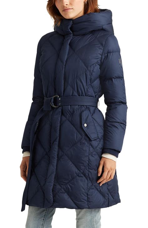 Lauren By Ralph Lauren Diamond Quilted Down Puffer Coat In Navy Blue 50d