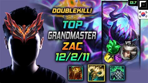 천상계 탑 자크 템트리 룬 광휘의 미덕 착취 Grandmaster Zac Top Vs Camille 롤 Kr 137