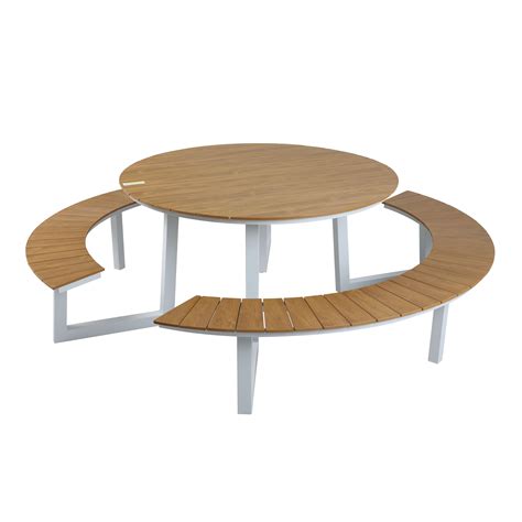 Axi Taco Table De Pique Nique Avec Bancs Rond Blanc Avec Polywood