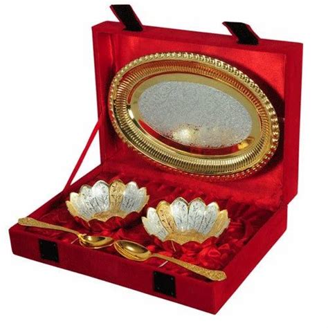 Gold Plated Lotus Bowl Set With Tray For Gift At Rs Piece In