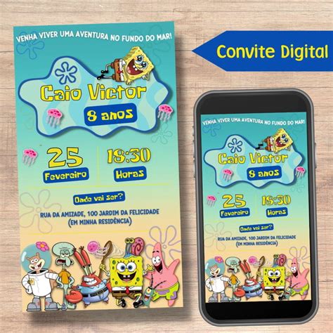 Convite Digital Bob Esponja Elo7 Produtos Especiais