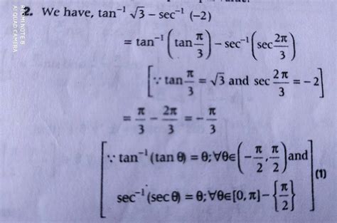 find the principal value of tan inverse root 3 minus sec inverse minus ...