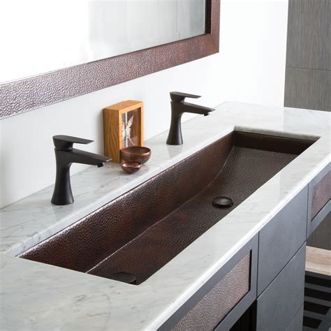 Native Trails Trough 48" Rectangle Copper Bathroom Sink, Antique Coppe