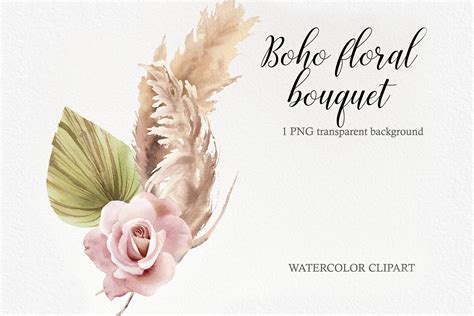 Watercolor Boho Floral Bouquet Png Graphic By Watercolorgardens