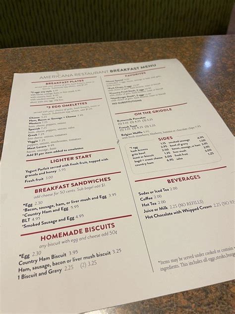 Menu at Americana Restaurant, Matthews, Matthews-Mint Hill Rd