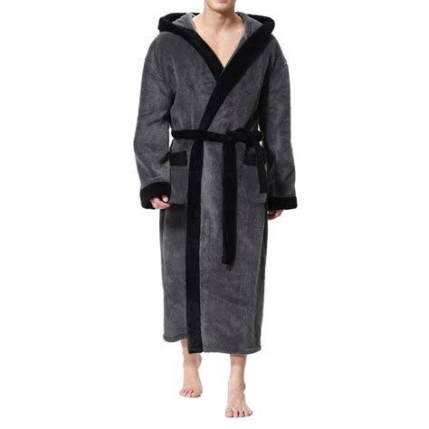 Gueuusu Mens Fleece Hooded Robe Super Soft Plush Bathrobes Fuzzy Winter