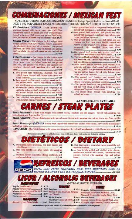 Menu at El Camino Real restaurant, Bluffton, Commerce Dr