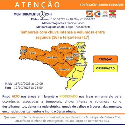 Defesa Emite Aviso Meteorol Gico Sobre Chuva Intensa E Volumosa