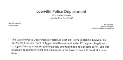 Lpd Lowville Resident Arrested On Aggravated Harassment Charge