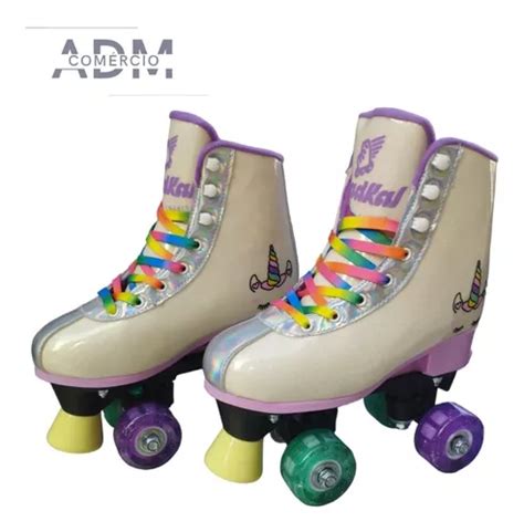 Patins Unicórnio Infantil Led Quad 4 Rodas Ajustável