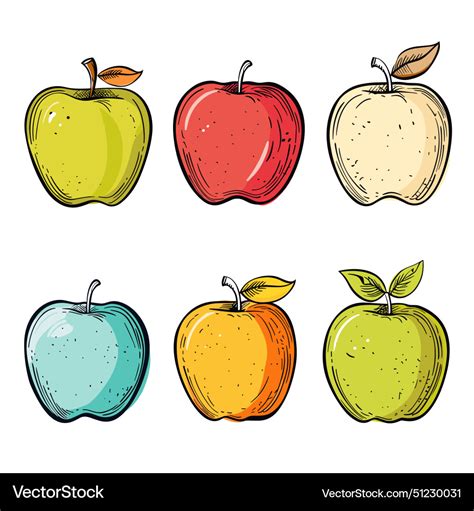 Handdrawn Apples Colorful Sketch Fresh Fruit Vector Image