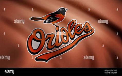 waving flag  baltimore orioles professional team logo close