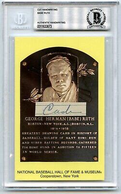 Babe Ruth Cash Signed Cut Handwriting HOF Plaque BAS Beckett BGS EBay