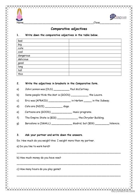 Comparative Worksheet General Gramma Espa Ol Ele Hojas De Trabajo Pdf