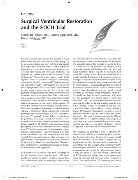 Pdf Surgical Ventricular Restoration And The Stich Trial