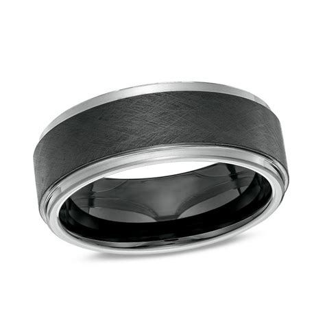 Men S Mm Satin Stepped Edge Wedding Band In Two Tone Ip Tantalum