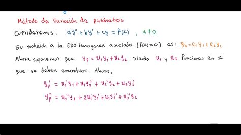 M Todo De Variaci N De Par Metros Para Ecuaciones Diferenciales De