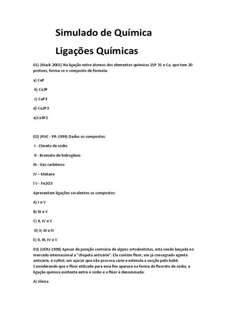 Simulado De Química Medcurso Pdf Ligação Química Polaridade Química