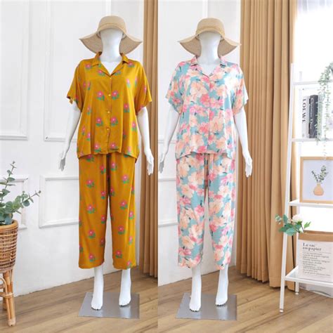 Jual Cod Piyama Premium Lidya Set One Set Pajamas Baju Tidur Piyama