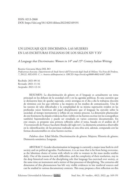 PDF Lenguaje Que Discrimina Las Mujeres En Las Escrituras Italianas