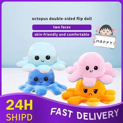 20cm 50cm Flip Octopus Doll Squirrel Doll Tiktok Teeturtle Reversible