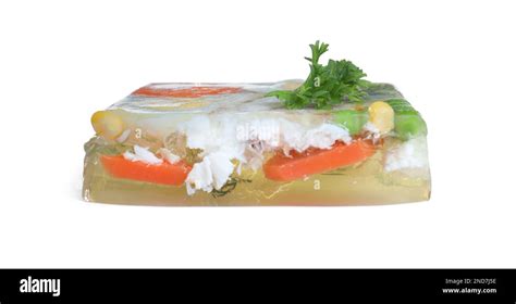 Delicious Homemade Fish Aspic Isolated On White Stock Photo Alamy