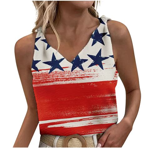 Zzwxwa Womens Vest Holiday Deals Independence Day Sexy Plus Size Shirts V Neck Holiday Beach