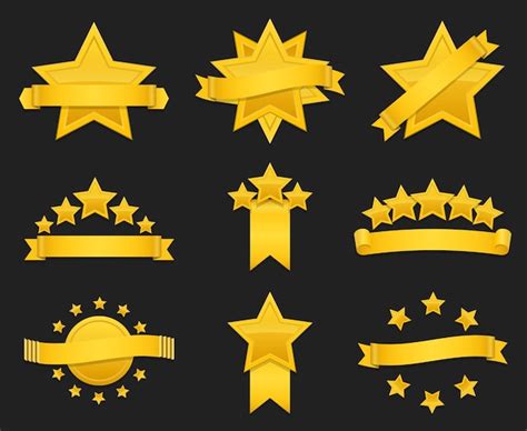 Free Vector | Award ribbon with gold star. Set of badge with star and ribbon, illustration ...