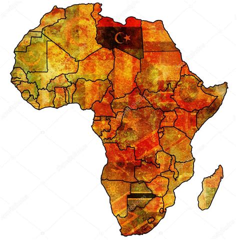 Libya Mapa Político Actual África Con Banderas Ilustración de archivo