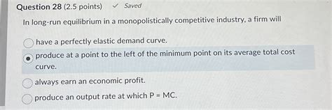 Solved Question Points Savedin Long Run Chegg