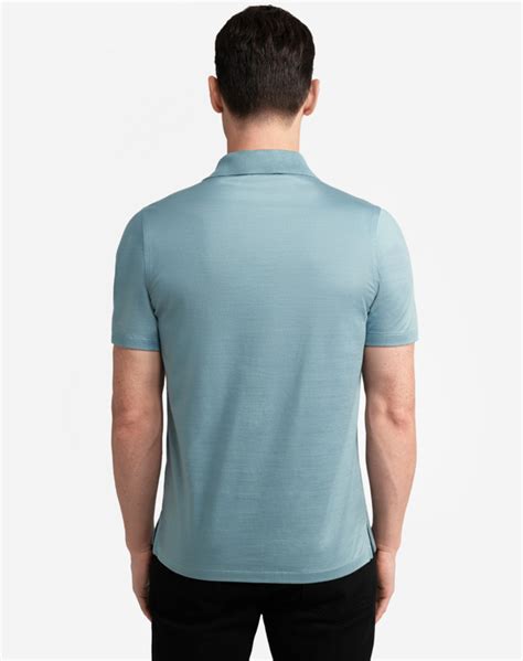 Men S Pale Blue Cotton Zip Short Sleeve Polo Dunhill Mx Online Store