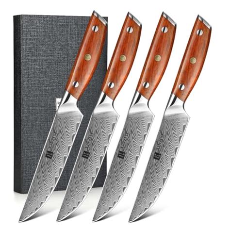 XINZUO Damascus Steel 4Pcs Steak Knife Set 5 Inch Premium Dinner Knife