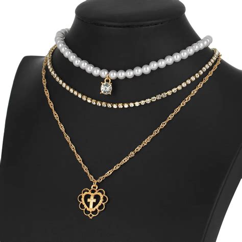 Simulated Pearl Multilayer Pendant Necklaces Women Gold Color