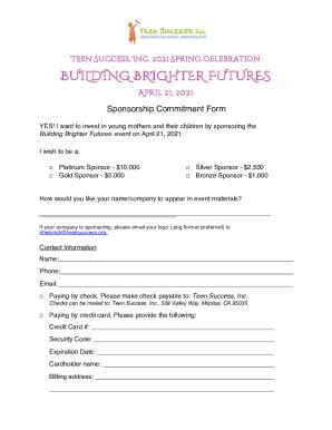 Fillable Online 2021 Spring Celebration Sponsorship Commitment Form