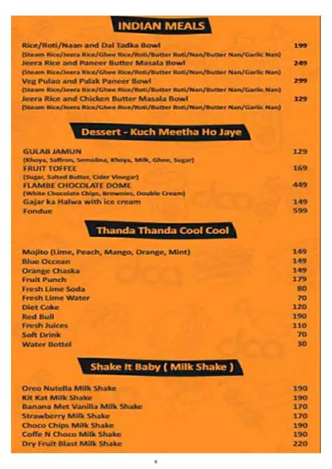 DCA Cafe & Bistro Menu, Menu for DCA Cafe & Bistro, Kondapur, Hyderabad ...