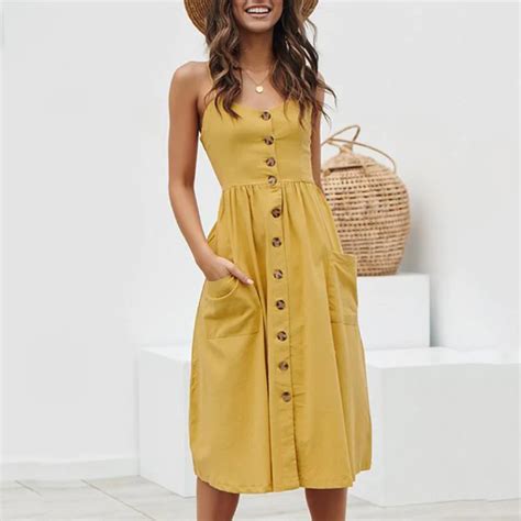 Casual Single Breasted Sleeveless Sling Dresses