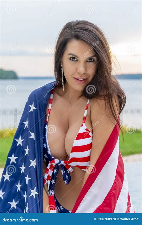 Patriotic Woman Wearing A Bikini Swimsuit Stock Photo Image Of