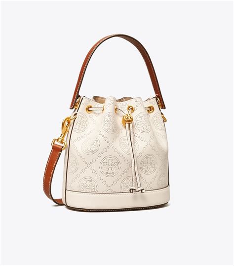 T Monogram Perforated Bucket Bag Womens Designer Crossbody Bags Tory Burch