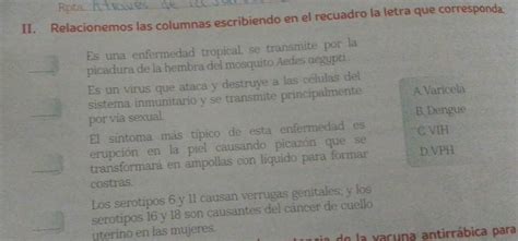 Solved Ii Relacionemos Las Columnas Escribiendo En El Recuadro La