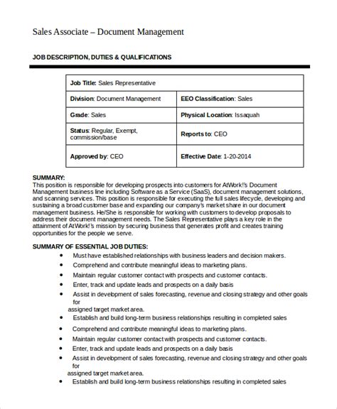 Free 9 Sample Sales Associate Job Description Templates In Pdf Ms Word