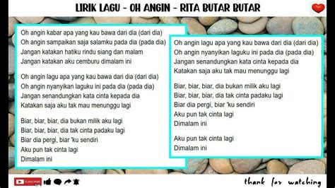 Lirik Lagu Oh Angin Rita Butar Butar Youtube