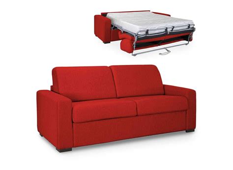 Canape Convertible 3 Places Louna Luxe En Tissu Rouge Ouverture Express